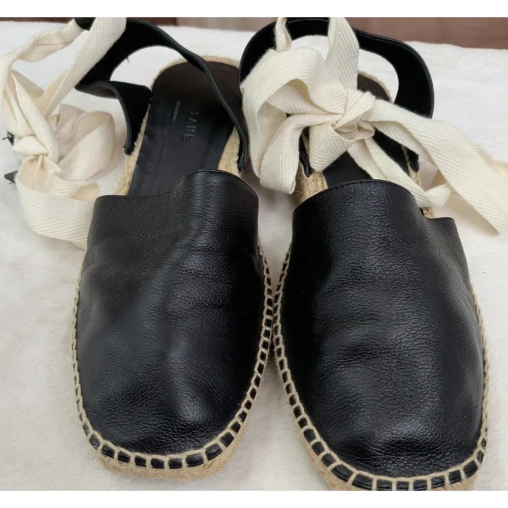Everlane Black Leather D'Orsay Espadrille Flat